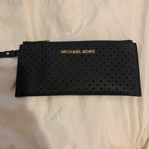 Michael Kors Perforated Black Leather Wristlet